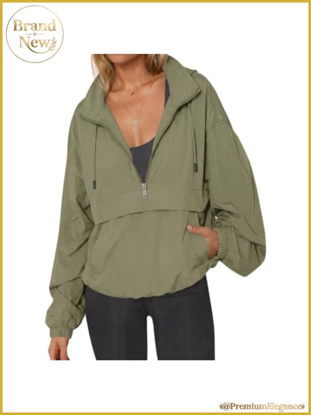 Fisoew Womens Lightweight Water Resistant Hooded Quarter Zip Windbreaker Jacket